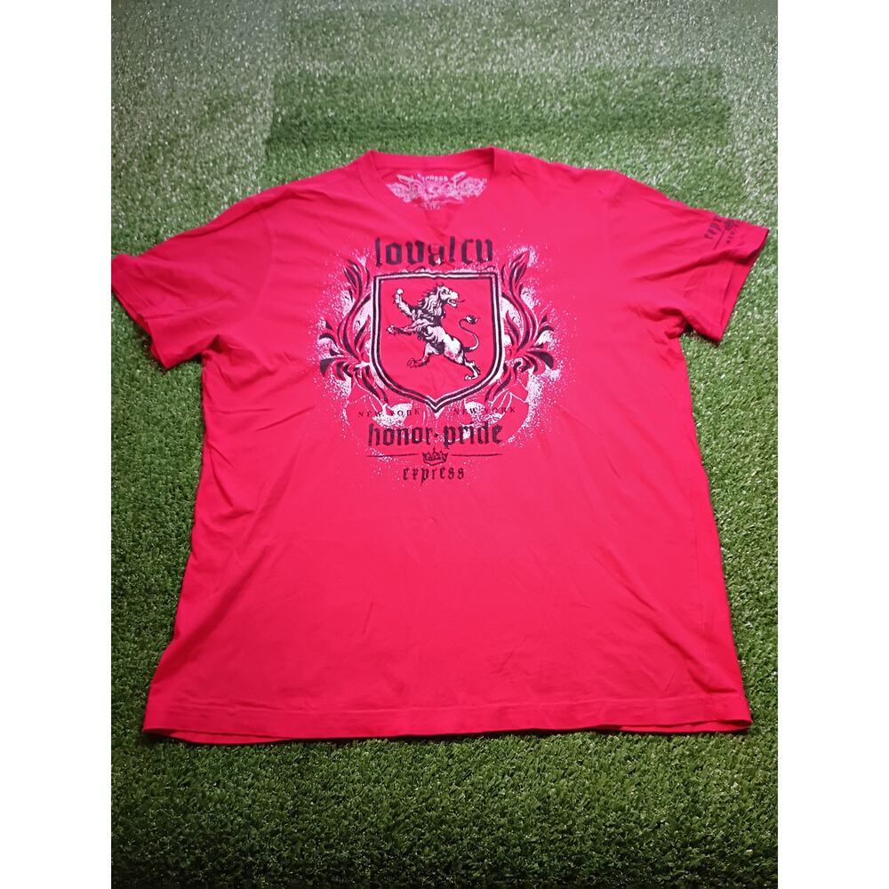 Express Red "Loyalty Honor Pride" Lion Crest Graphic Tee XL
